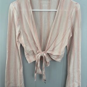 Blush Striped Tie-Front Blouse